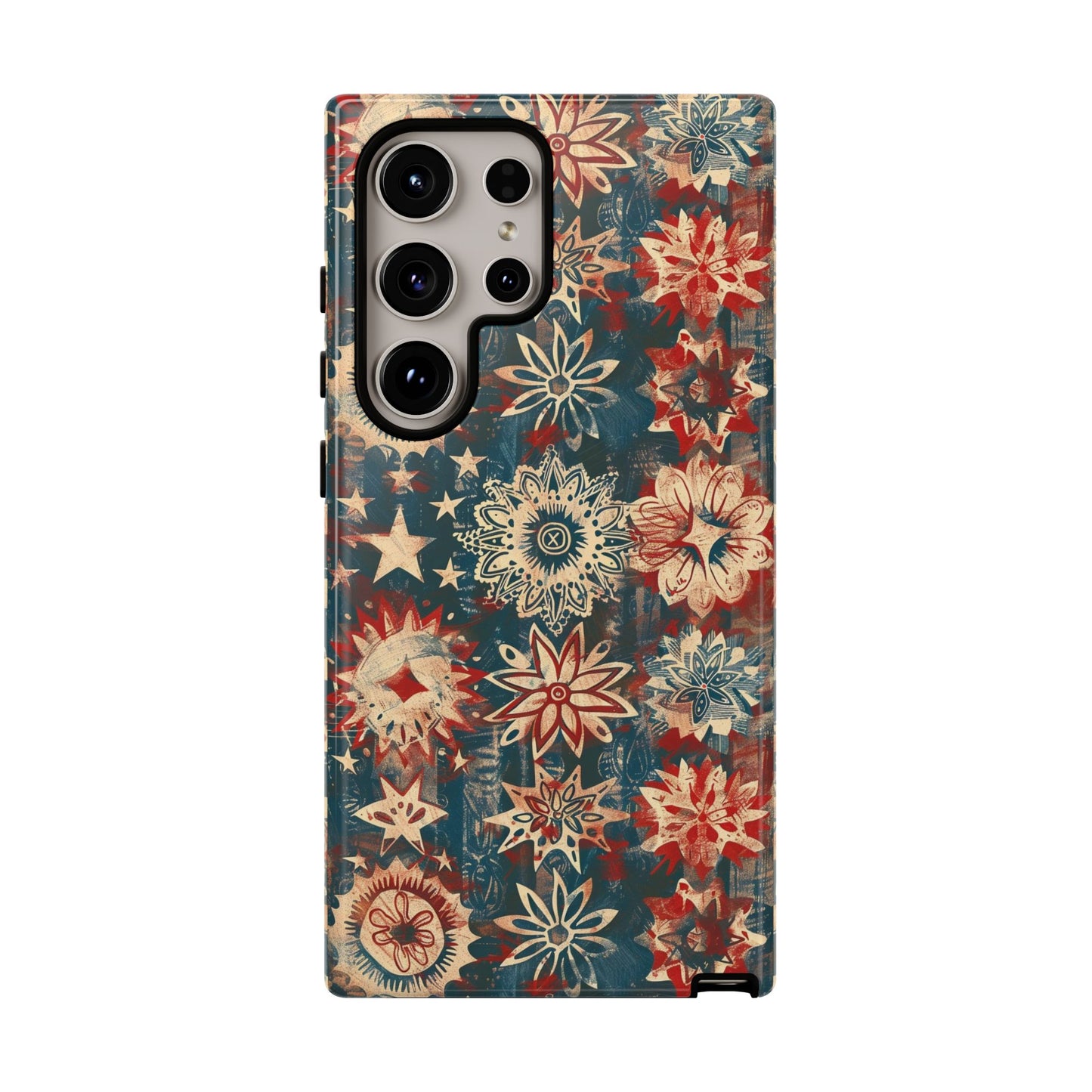 Patriotic Floral Tough Phone Case — Vintage American Stars & Flowers Design