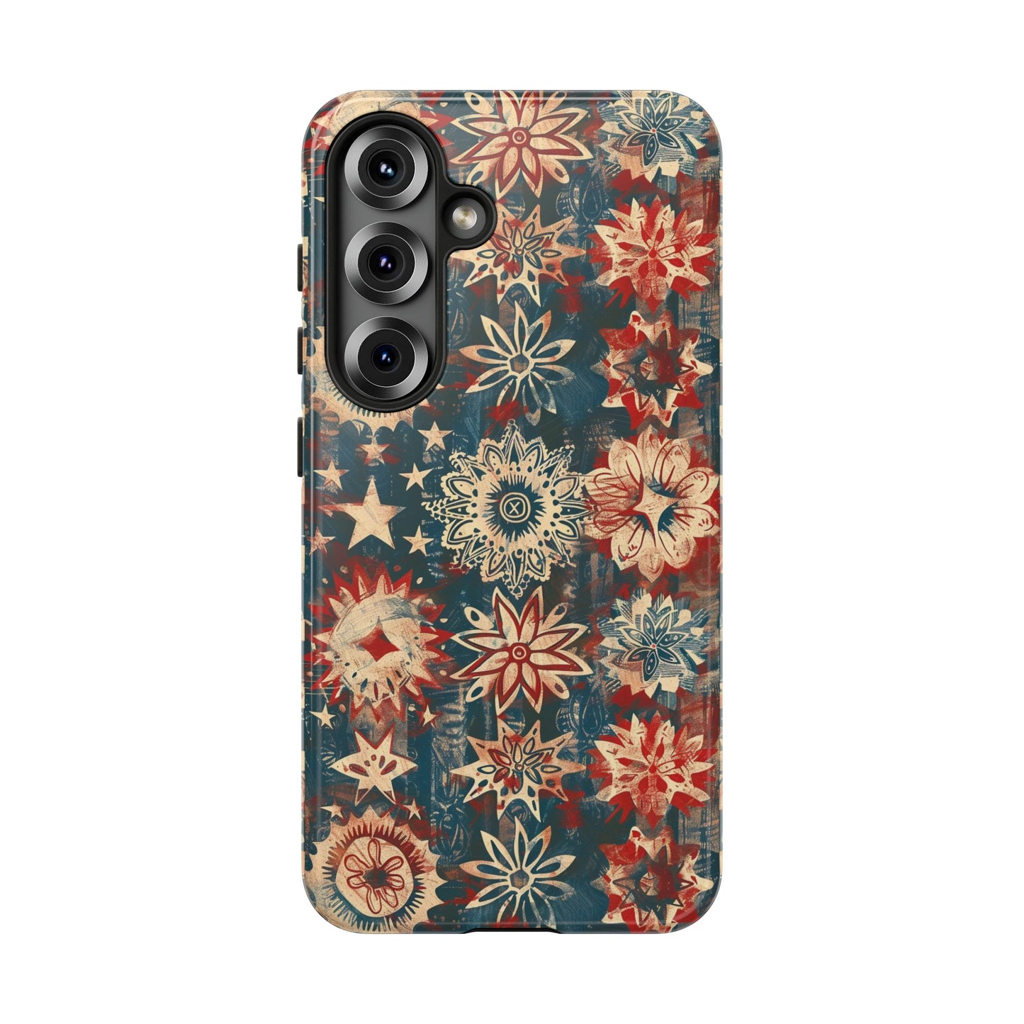 Patriotic Floral Tough Phone Case — Vintage American Stars & Flowers Design