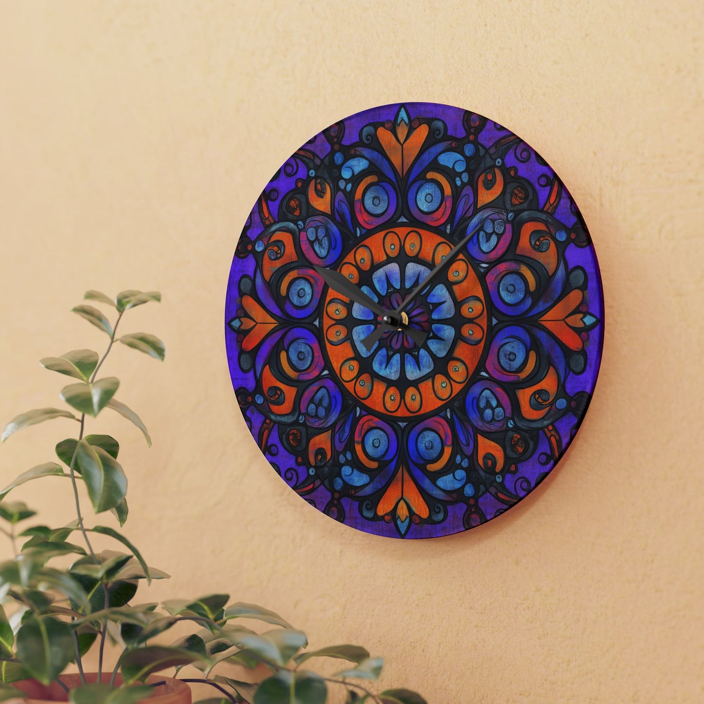 Mandala Acrylic Wall Clock — Colorful Boho Home Decor