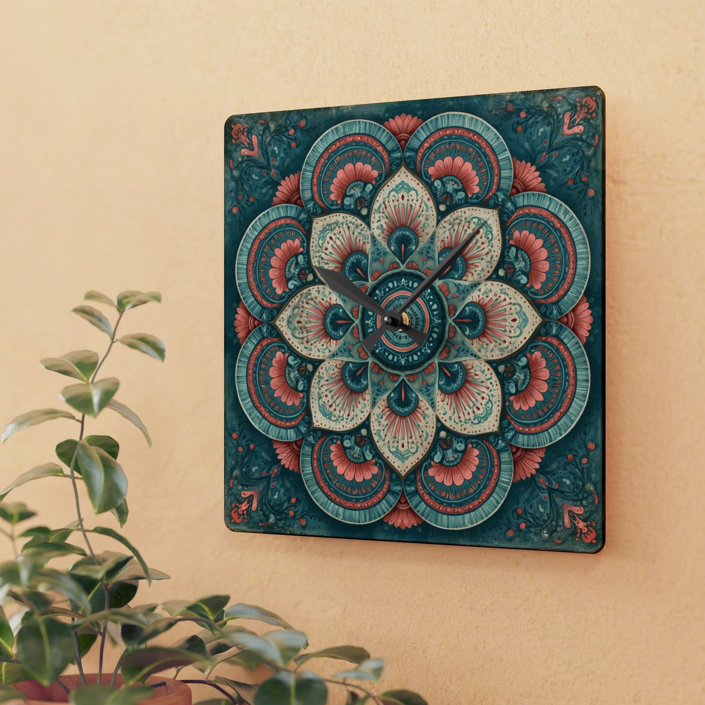 Mandala Floral Acrylic Wall Clock — Boho Decorative Home Clock