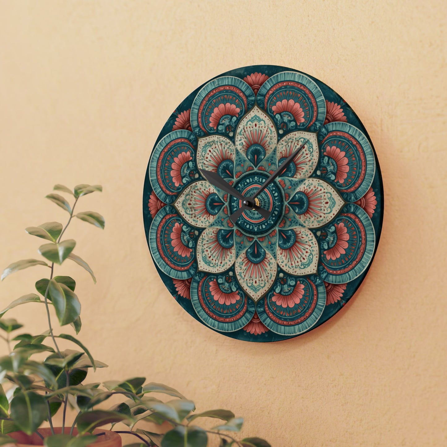 Mandala Floral Acrylic Wall Clock — Boho Decorative Home Clock
