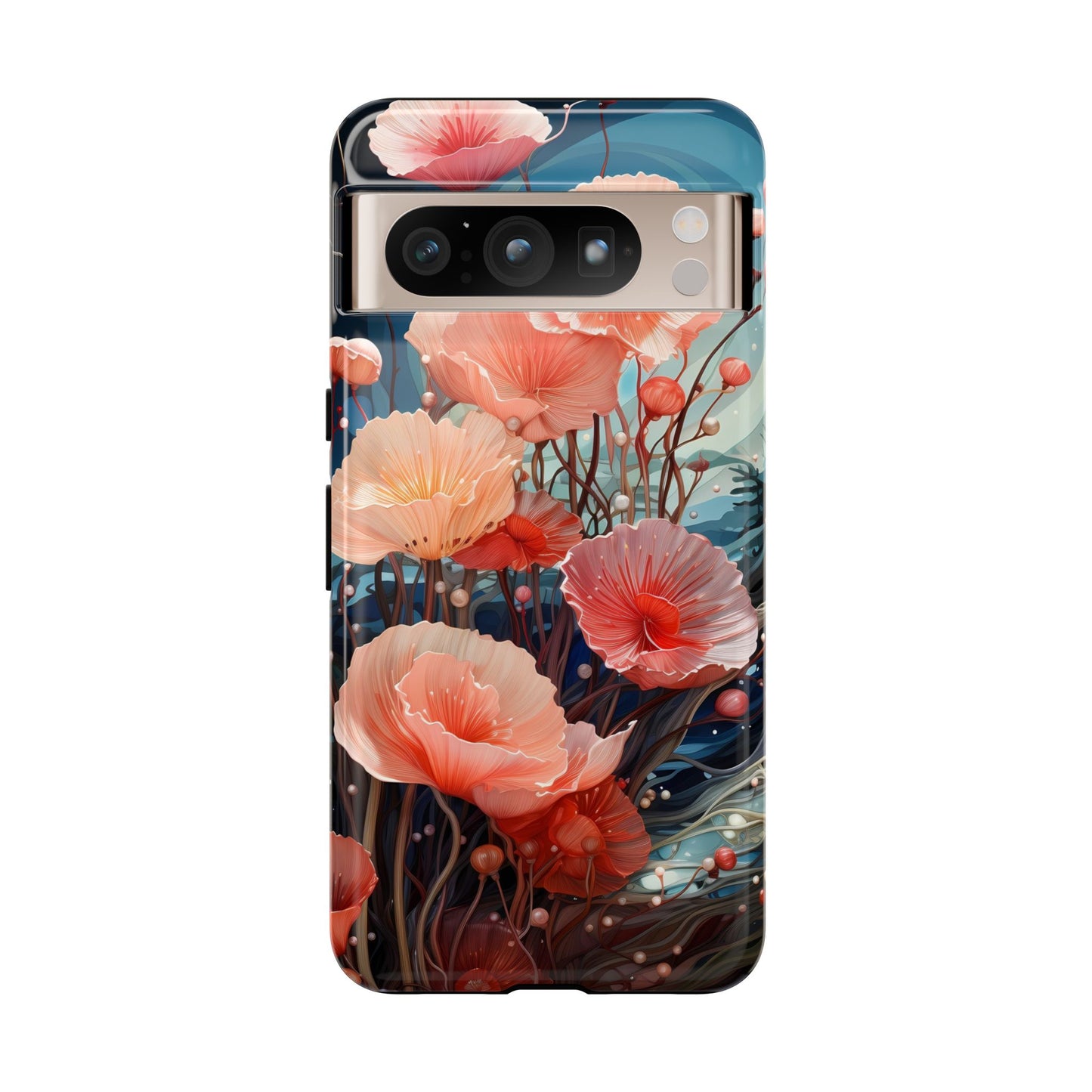 Blooming Poppies Tough Phone Case – Underwater Nocturnal Floral Design for iPhone, Samsung Galaxy & Google Pixel
