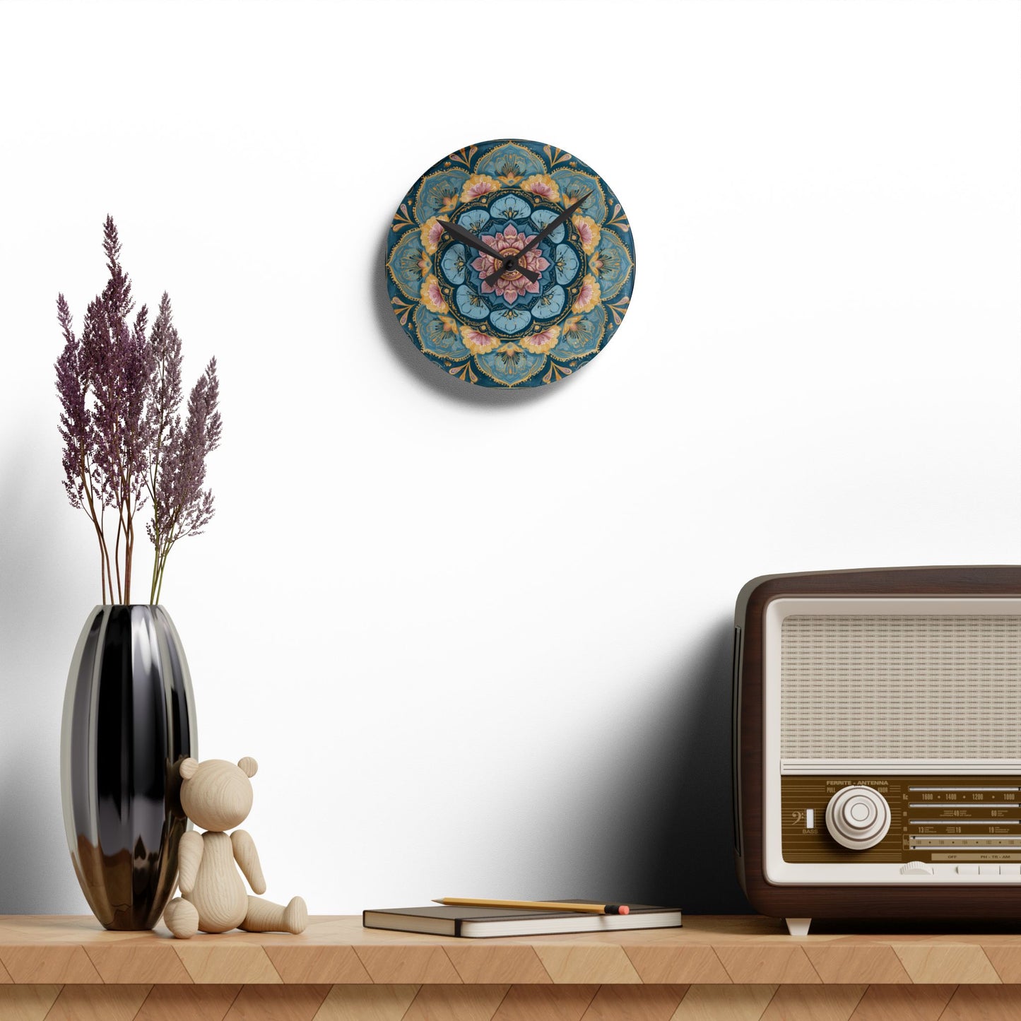 Mandala Floral Acrylic Wall Clock — Boho Decorative Home Clock