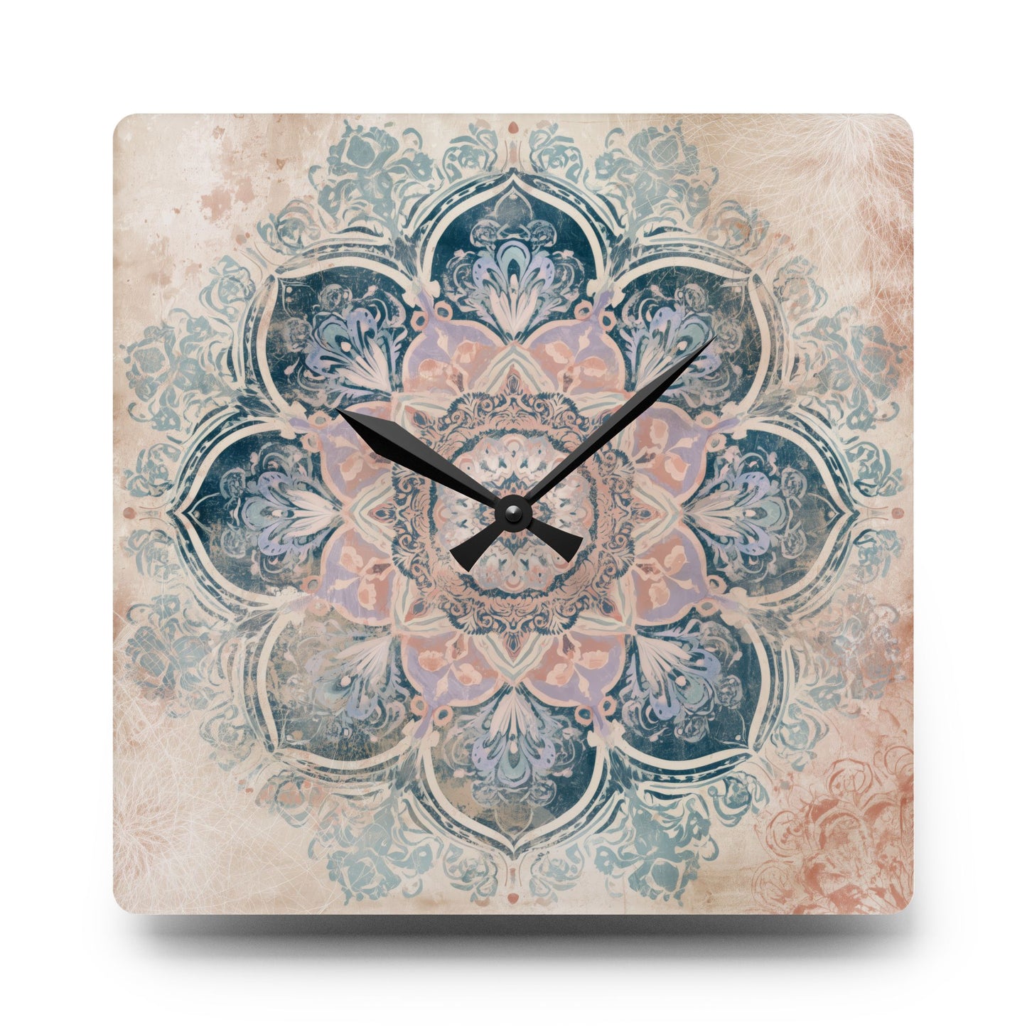 Boho Mandala Acrylic Wall Clock — Pastel Floral Decorative Clock