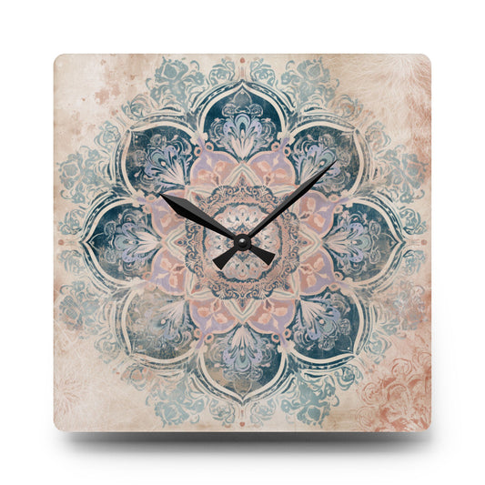 Boho Mandala Acrylic Wall Clock — Pastel Floral Decorative Clock
