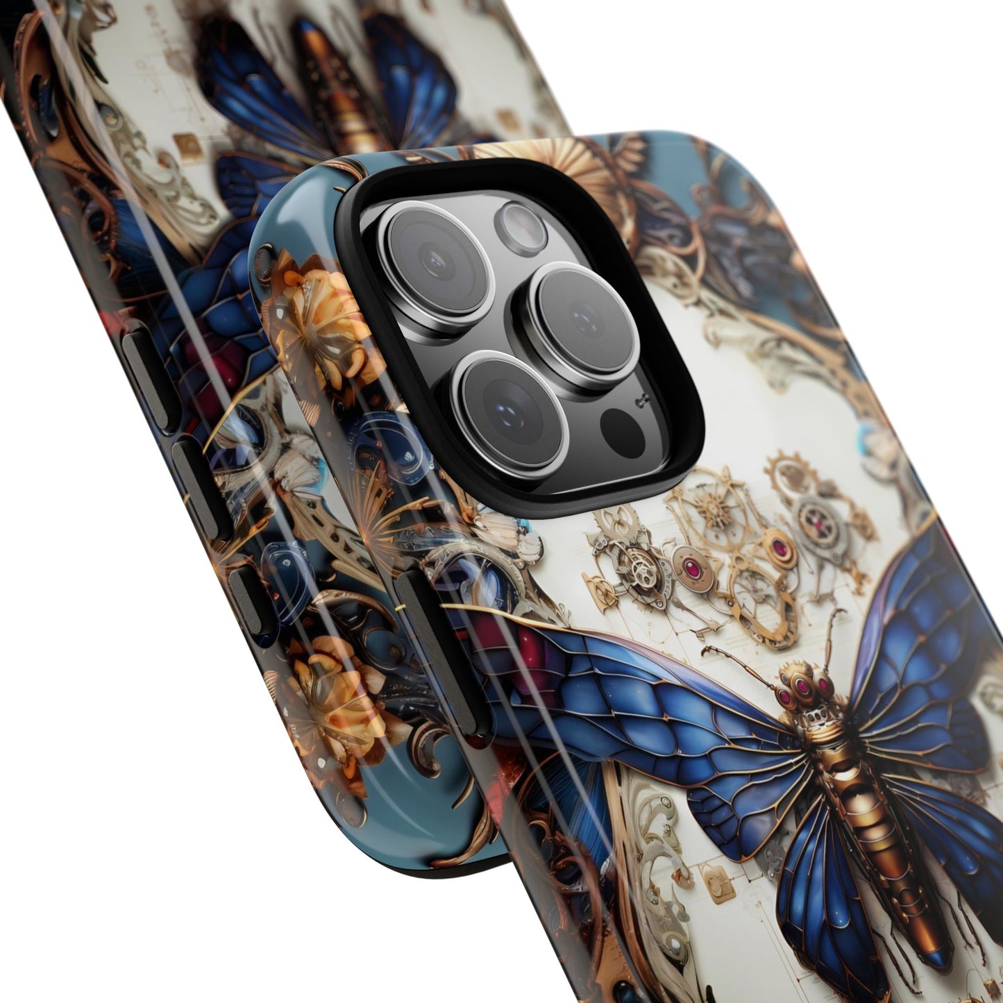 Blue Steampunk Cicada Tough Phone Case: Vintage Animatronic Insect Art for iPhone, Samsung Galaxy, and Google Pixel