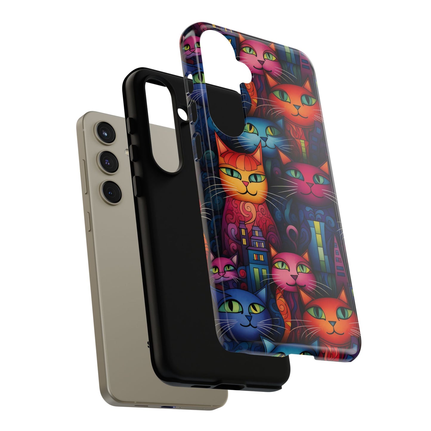 Cat-opolis Tough Phone Case: Fantastical Feline City Scape Mobile Phone Protection for iPhone, Samsung Galaxy & Google Pixel Whimsical Art