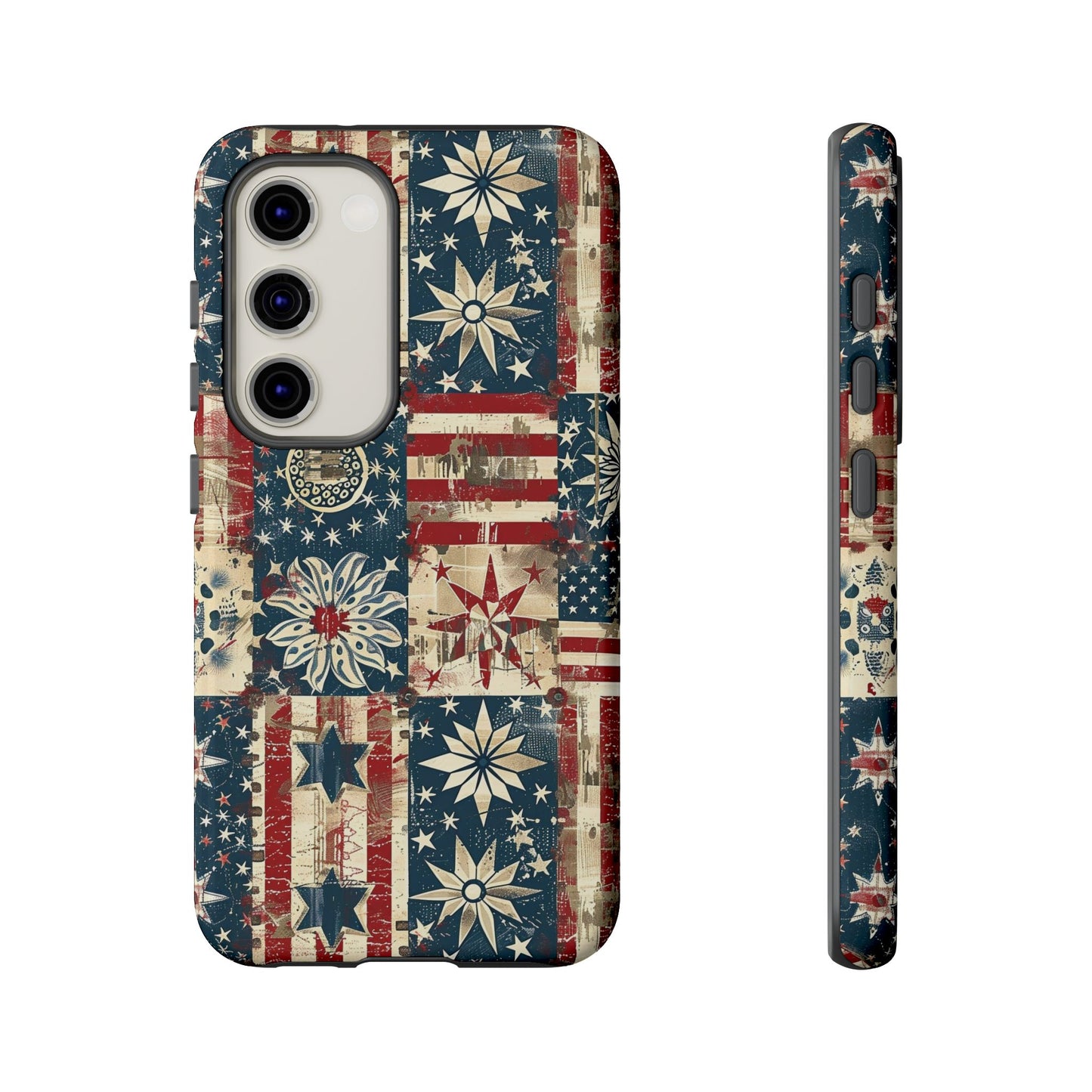 Patriotic Patchwork Phone Case — Vintage American Flag Stars & Quilted Design