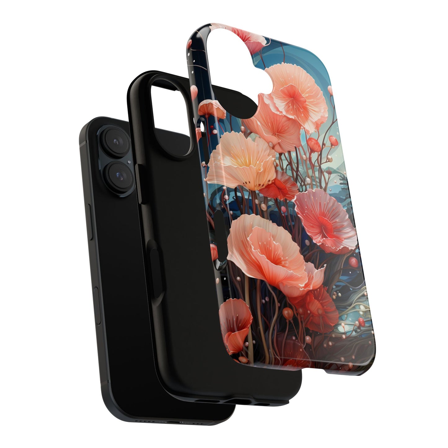Blooming Poppies Tough Phone Case – Underwater Nocturnal Floral Design for iPhone, Samsung Galaxy & Google Pixel