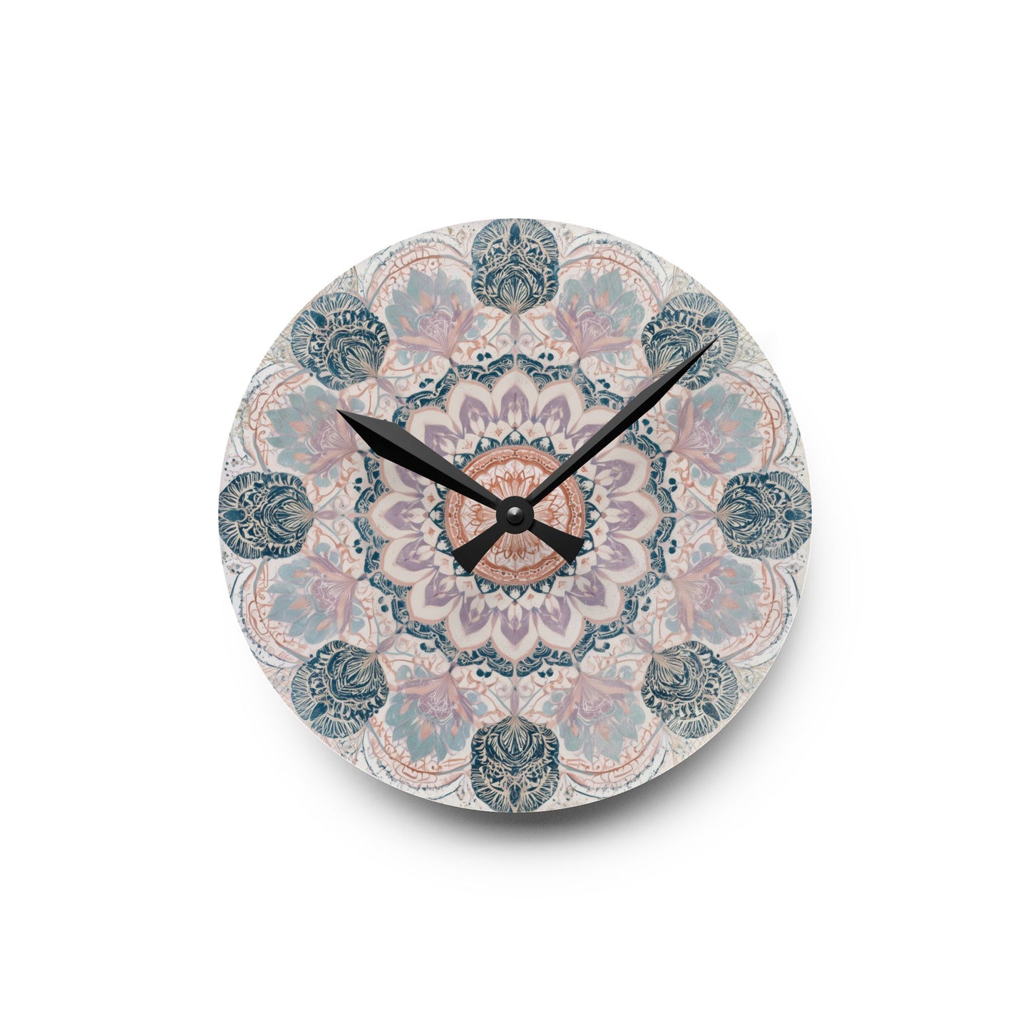 Mandala Acrylic Wall Clock — Boho Floral Decorative Clock