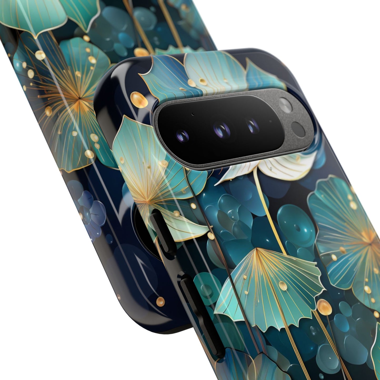 Teal Floral Tough Phone Case — Protective Botanical iPhone Cover
