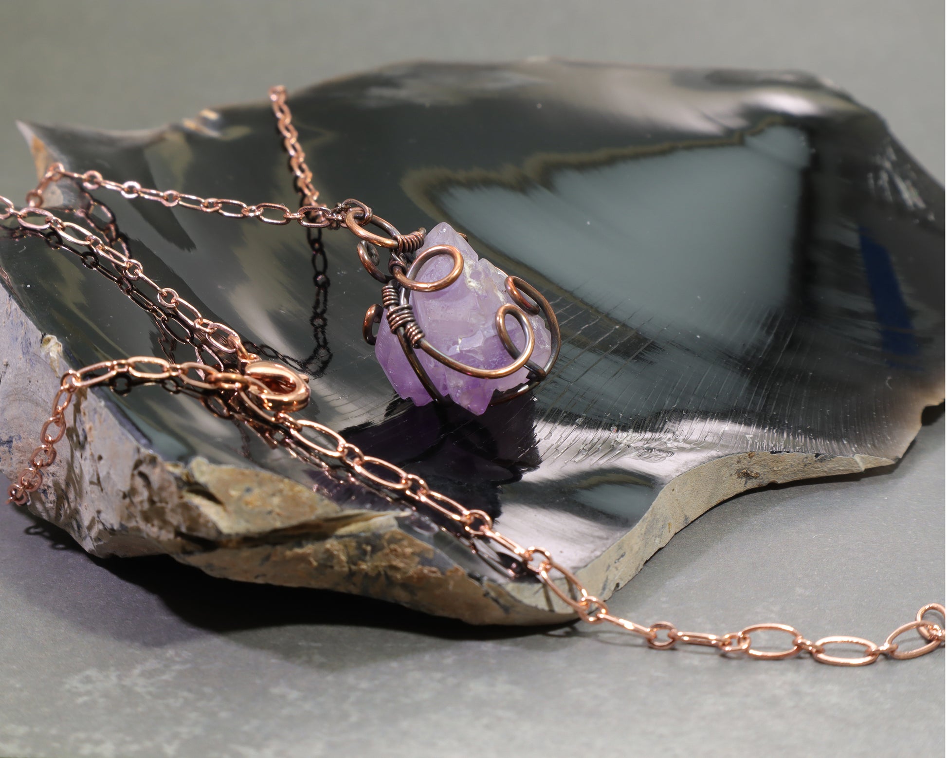 One-of-a-kind raw amethyst crystal pendant necklace by DoodlepunkArt