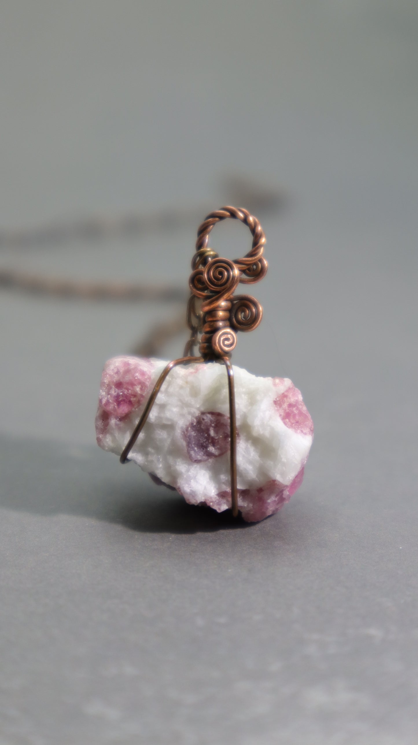 Pink Tourmaline Pendant Necklace, Raw Rubellite Crystal in Albite, Wire Wrapped Copper Jewelry
