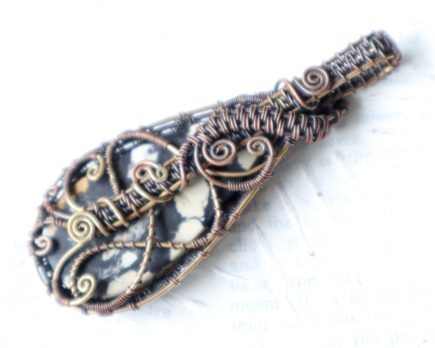 Backside of One of a kind magnesite pendant inspired by maps and landscapes