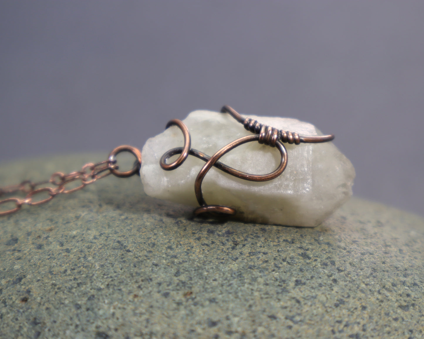 One of a kind natural citrine gemstone pendant with rough terminated crystal point and copper wire wrapping