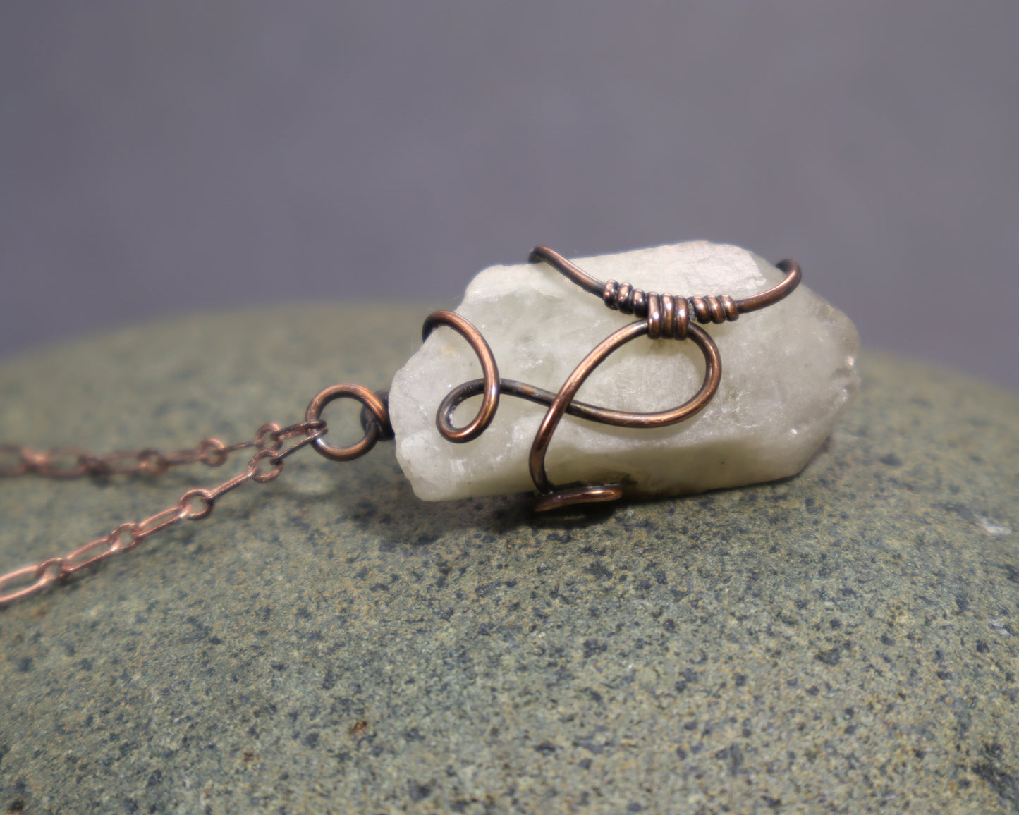 Raw natural citrine crystal pendant wire wrapped in oxidized copper with adjustable copper chain