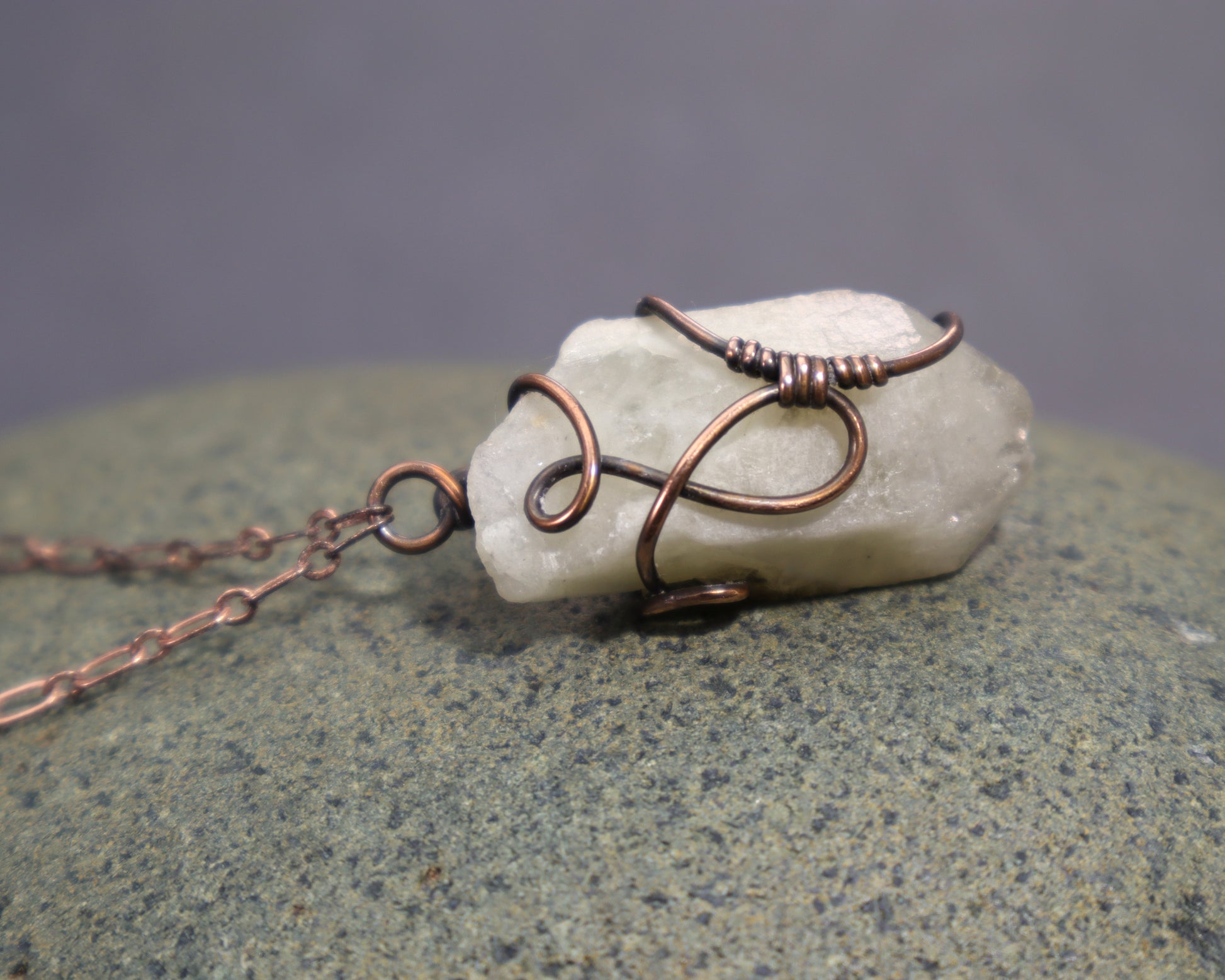 Raw natural citrine crystal pendant wire wrapped in oxidized copper with adjustable copper chain