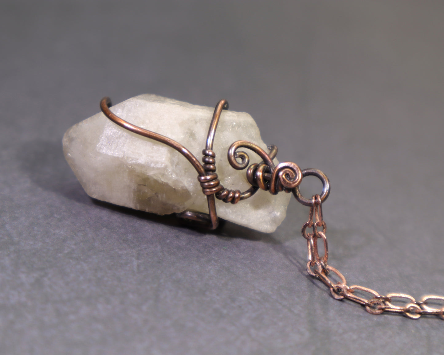 One of a kind natural citrine gemstone pendant with rough terminated crystal point and copper wire wrapping
