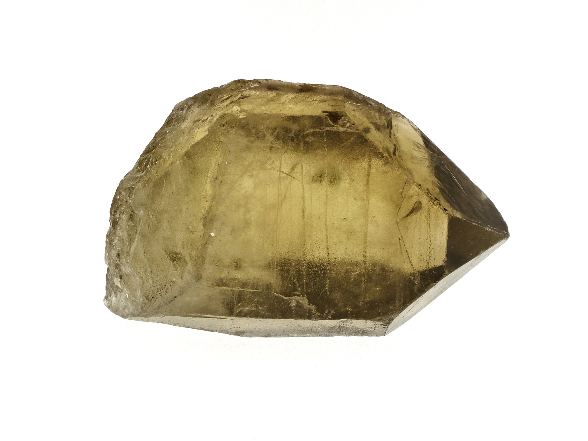 Dichroic natural citrine crystal showing yellow and smoky tones