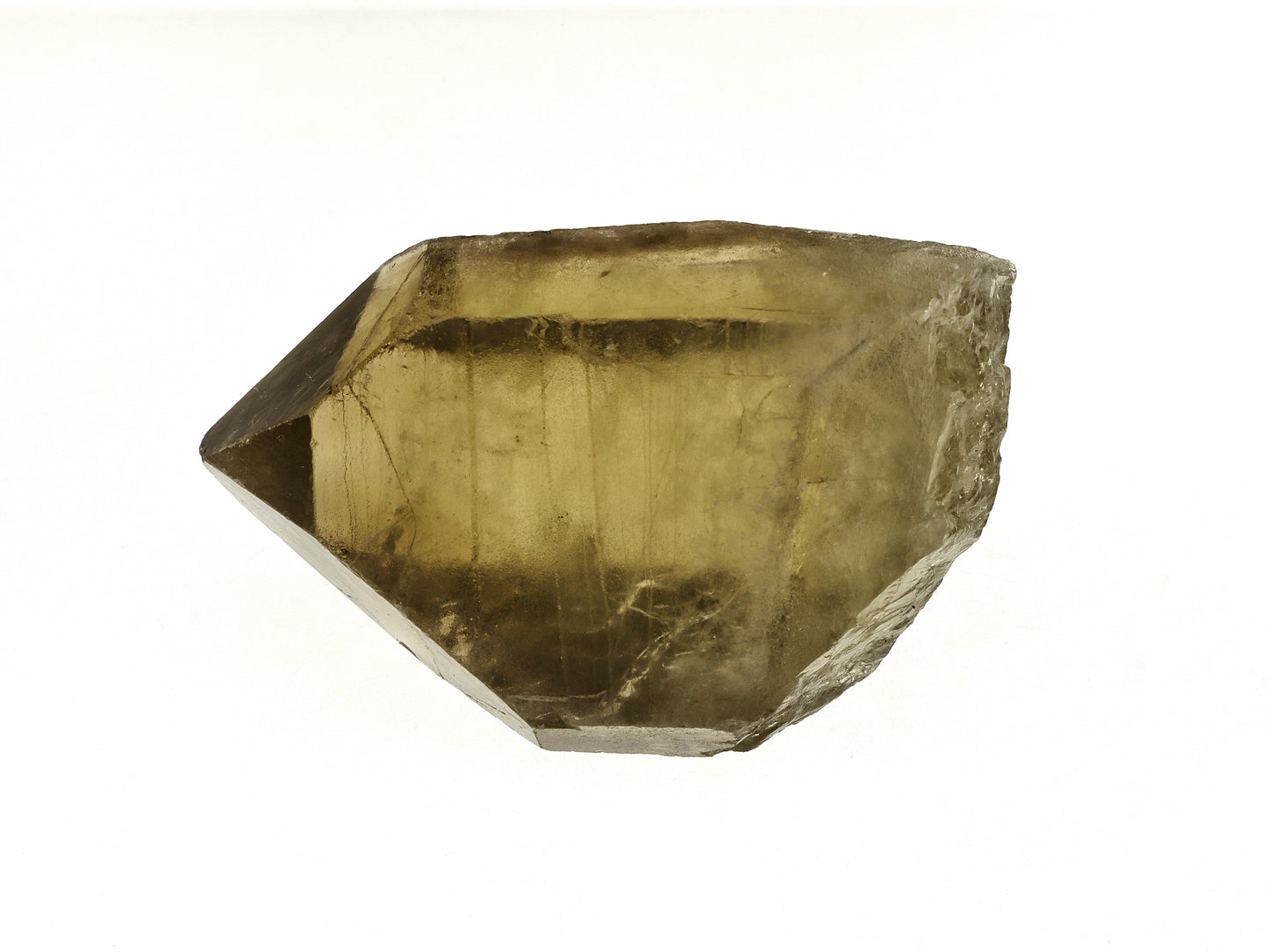 Natural Al Li citrine crystal point on white background