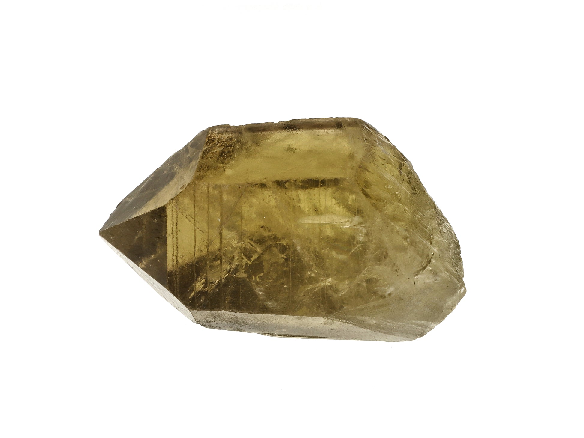 Raw unheated citrine crystal on a white background