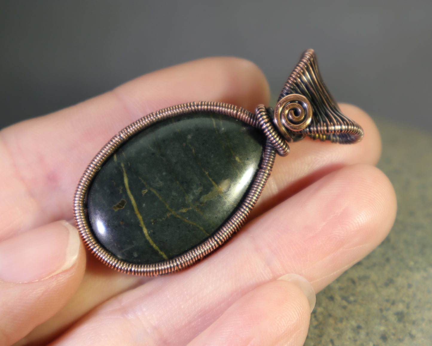 Washington State Bloodstone Pendant Wire Wrapped Copper Necklace OOAK