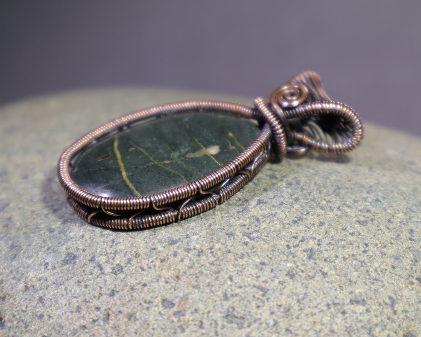 Washington State bloodstone pendant wire wrapped in pure copper