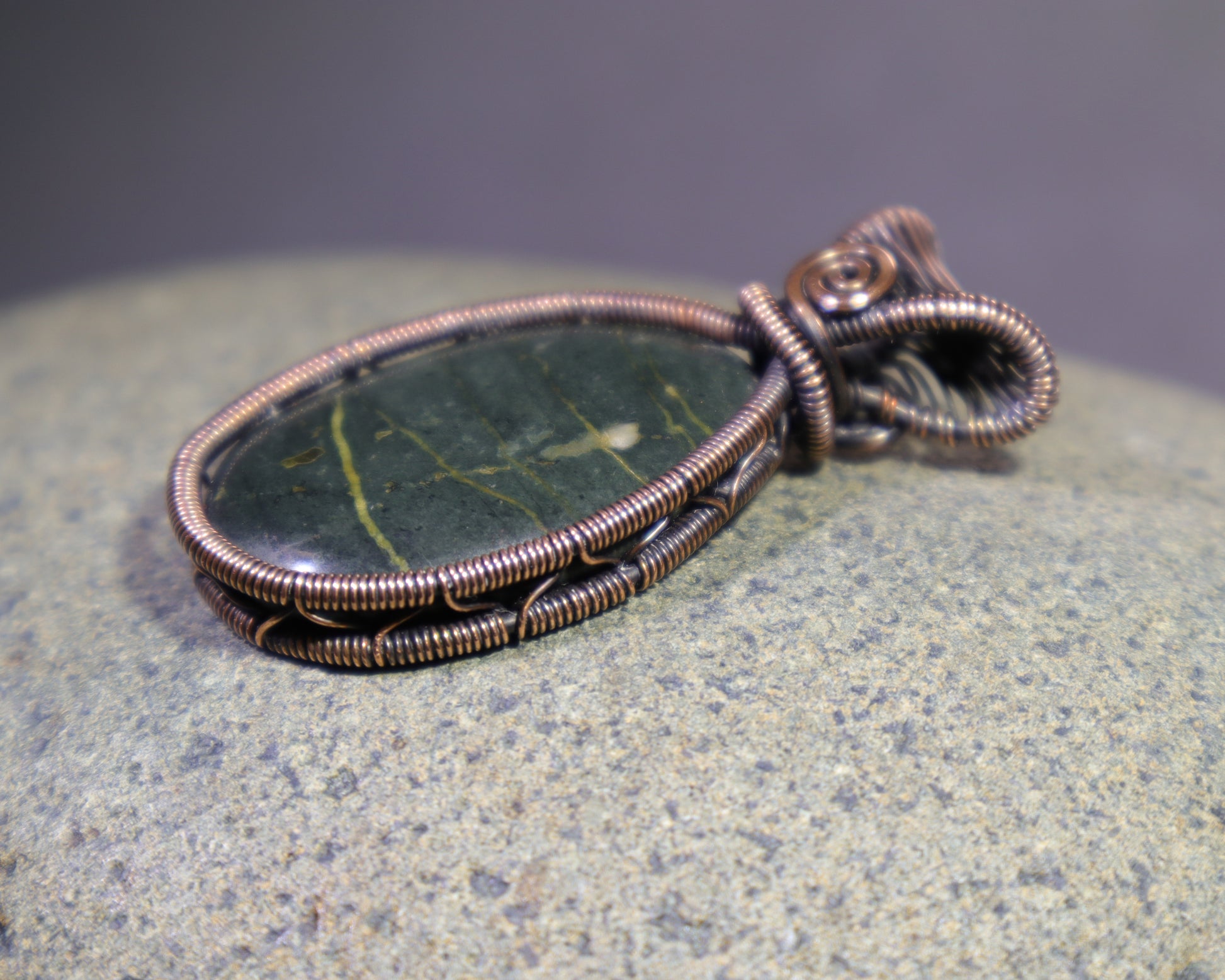 Washington State bloodstone pendant wire wrapped in pure copper