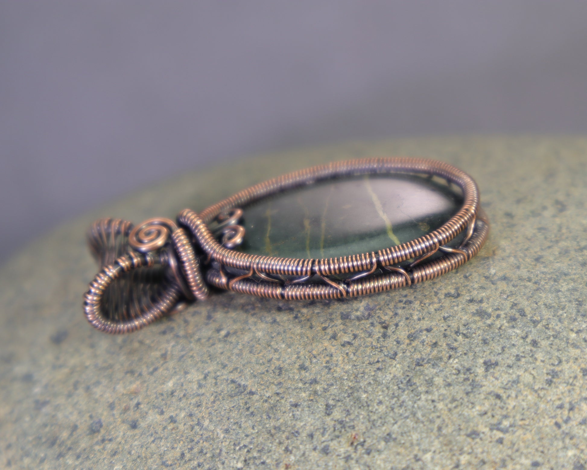 Handmade copper pendant with natural plasma bloodstone gemstone