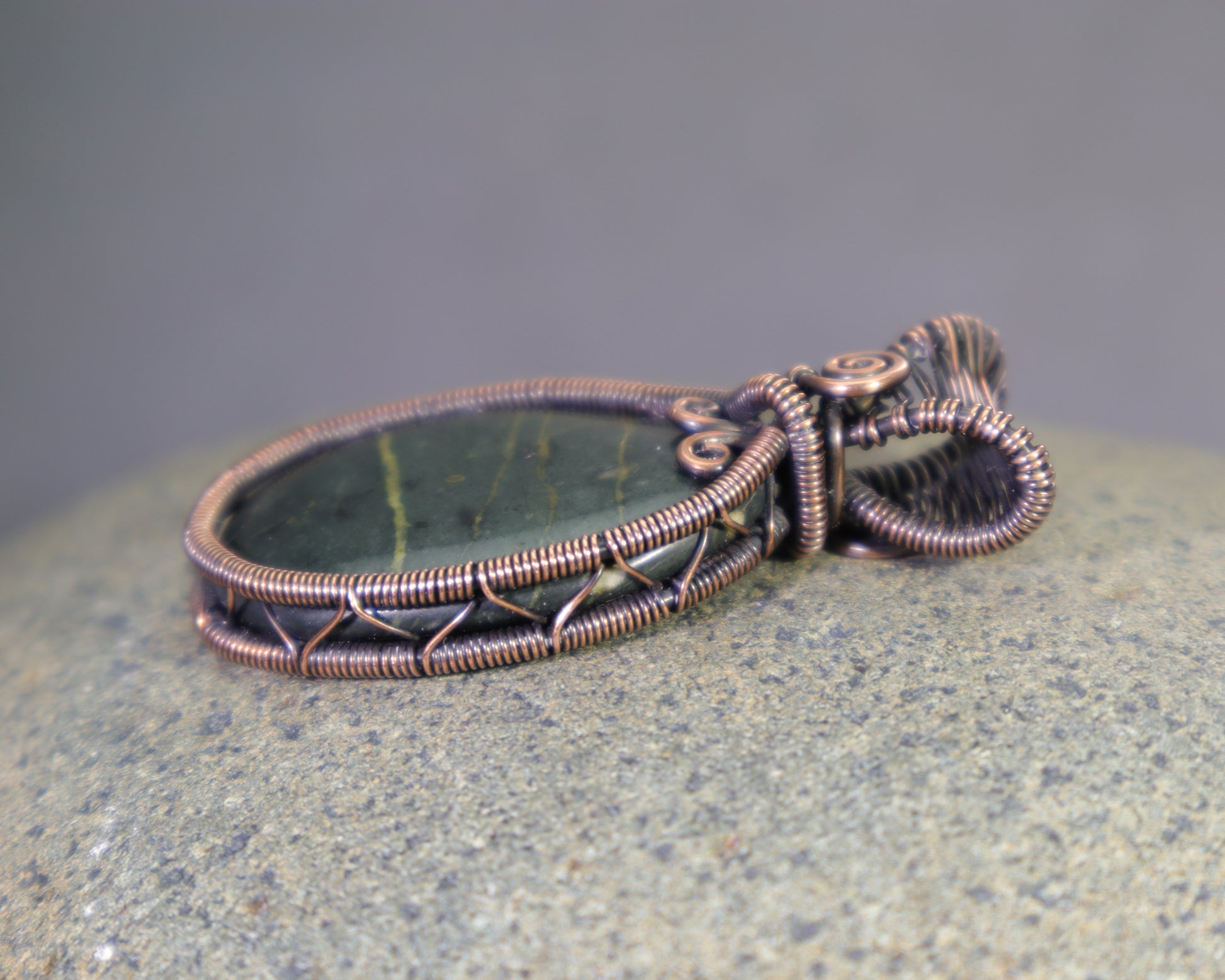 Rustic bloodstone necklace handcrafted in oxidized copper