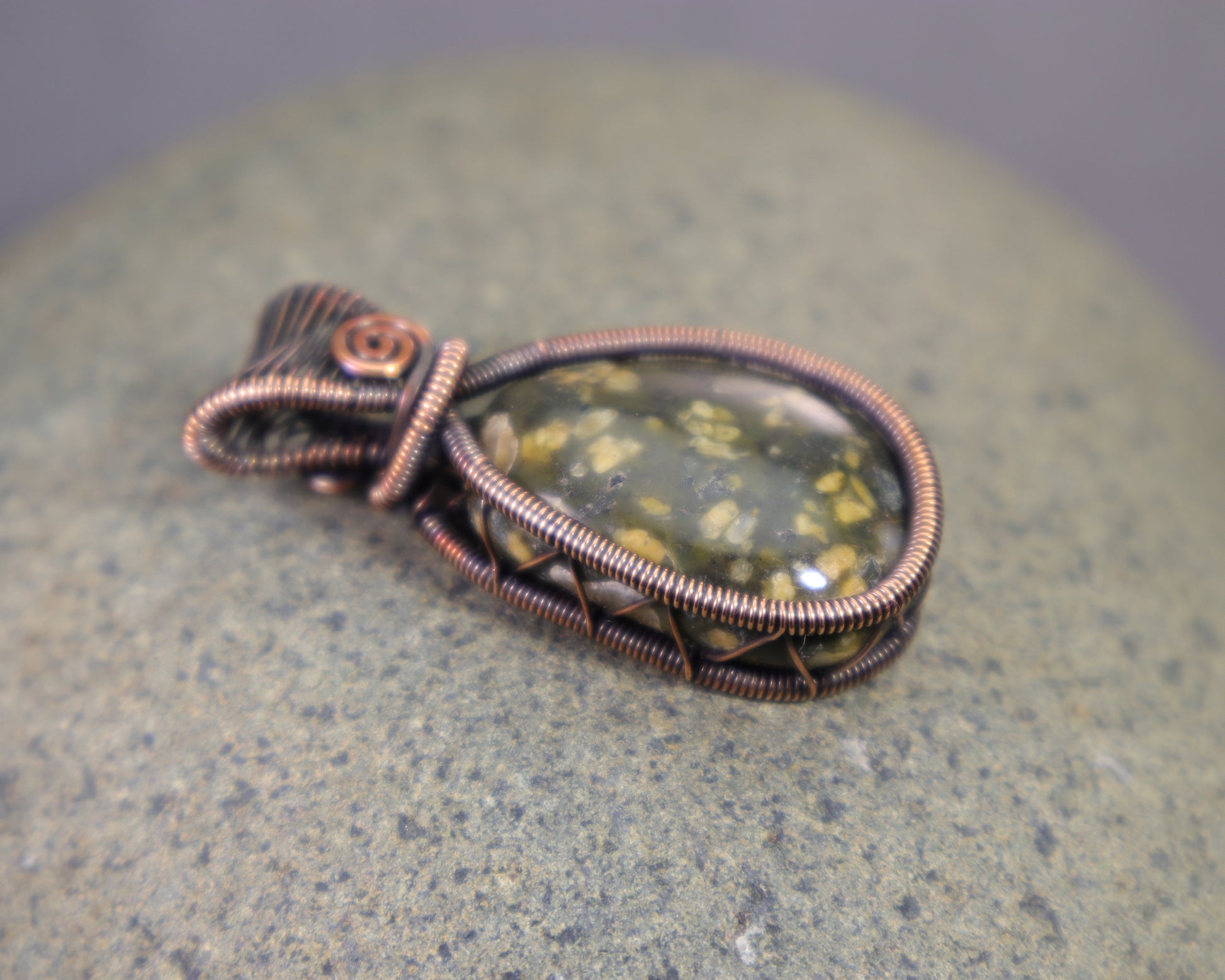 Wire wrapped green jasper jewelry handcrafted in pure copper