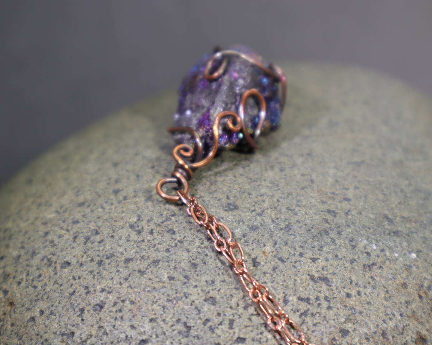 Peacock Ore Crystal Pendant Necklace, Wire Wrapped Bornite & Chalcopyrite