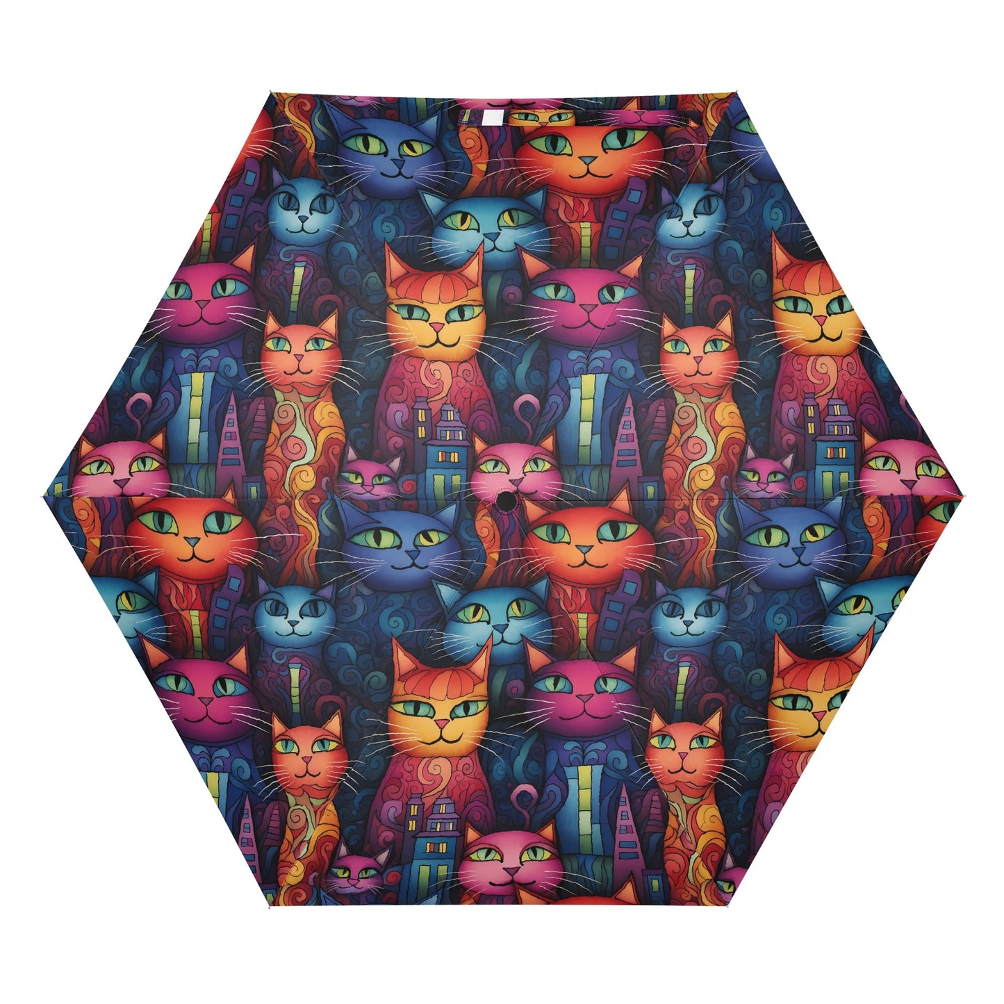 Catopolis folding umbrella featuring vibrant cat artwork