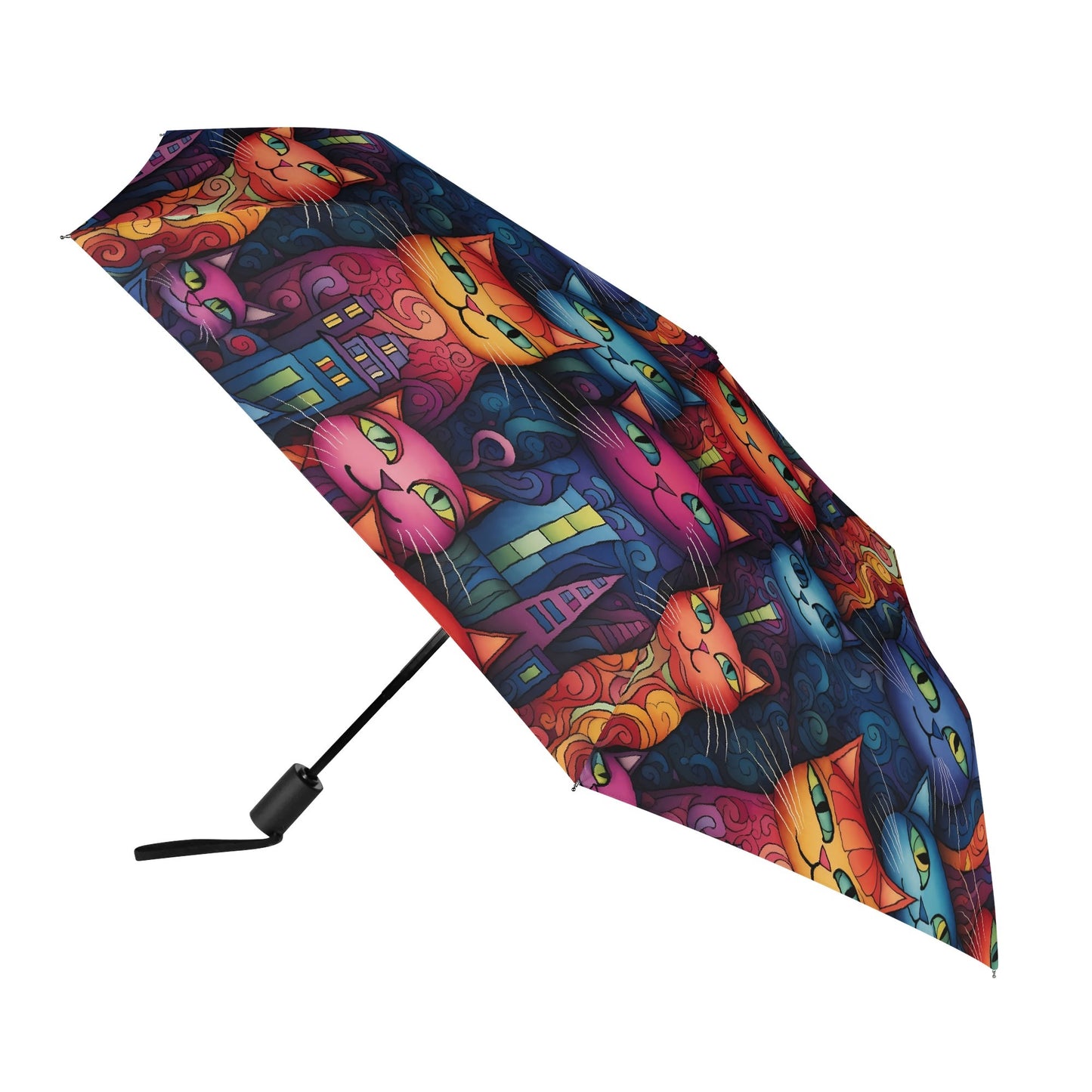 Cat lover umbrella with colorful whimsical cat pattern