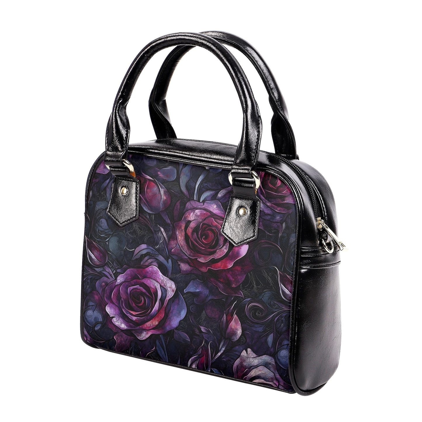 Dark Purple Rose Handbag - Gothic Floral PU Leather Crossbody Purse