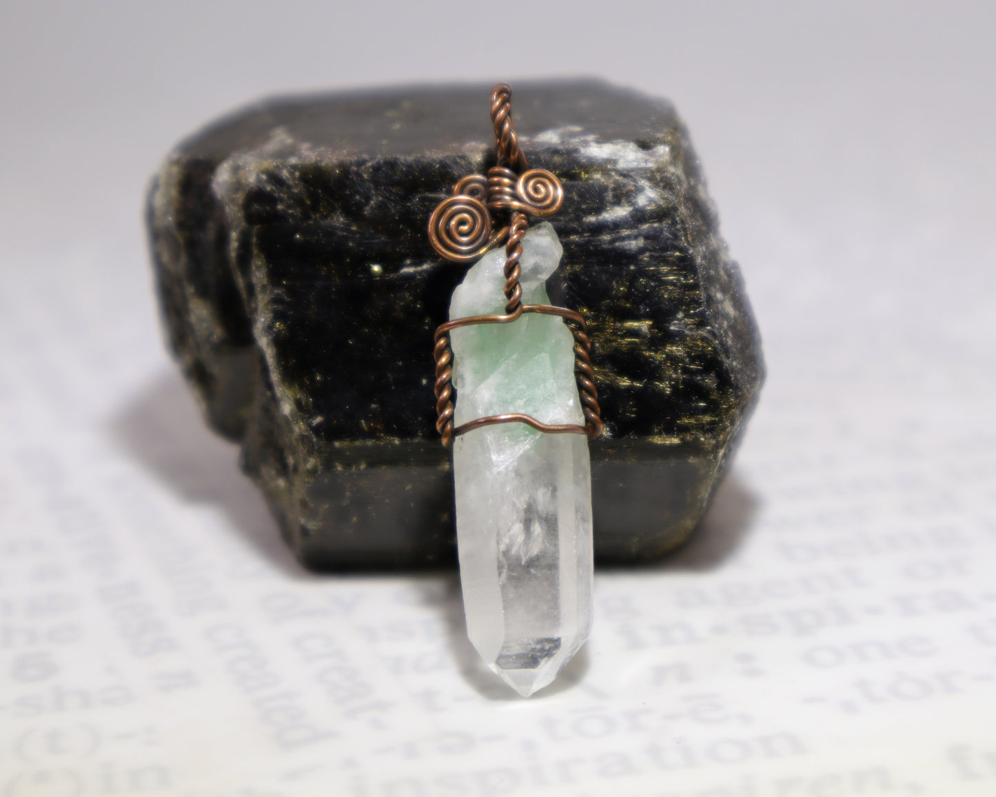 Heart chakra crystal pendant featuring green fuchsite phantom quartz