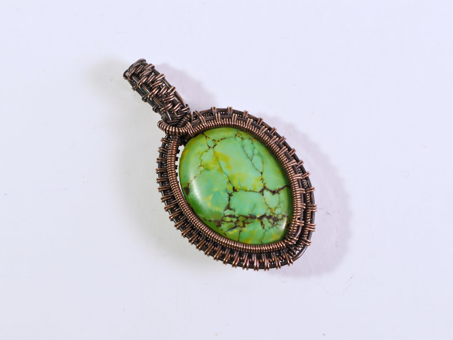 Artisan wire wrapped green jasper pendant handmade by Jennifer Shipley
