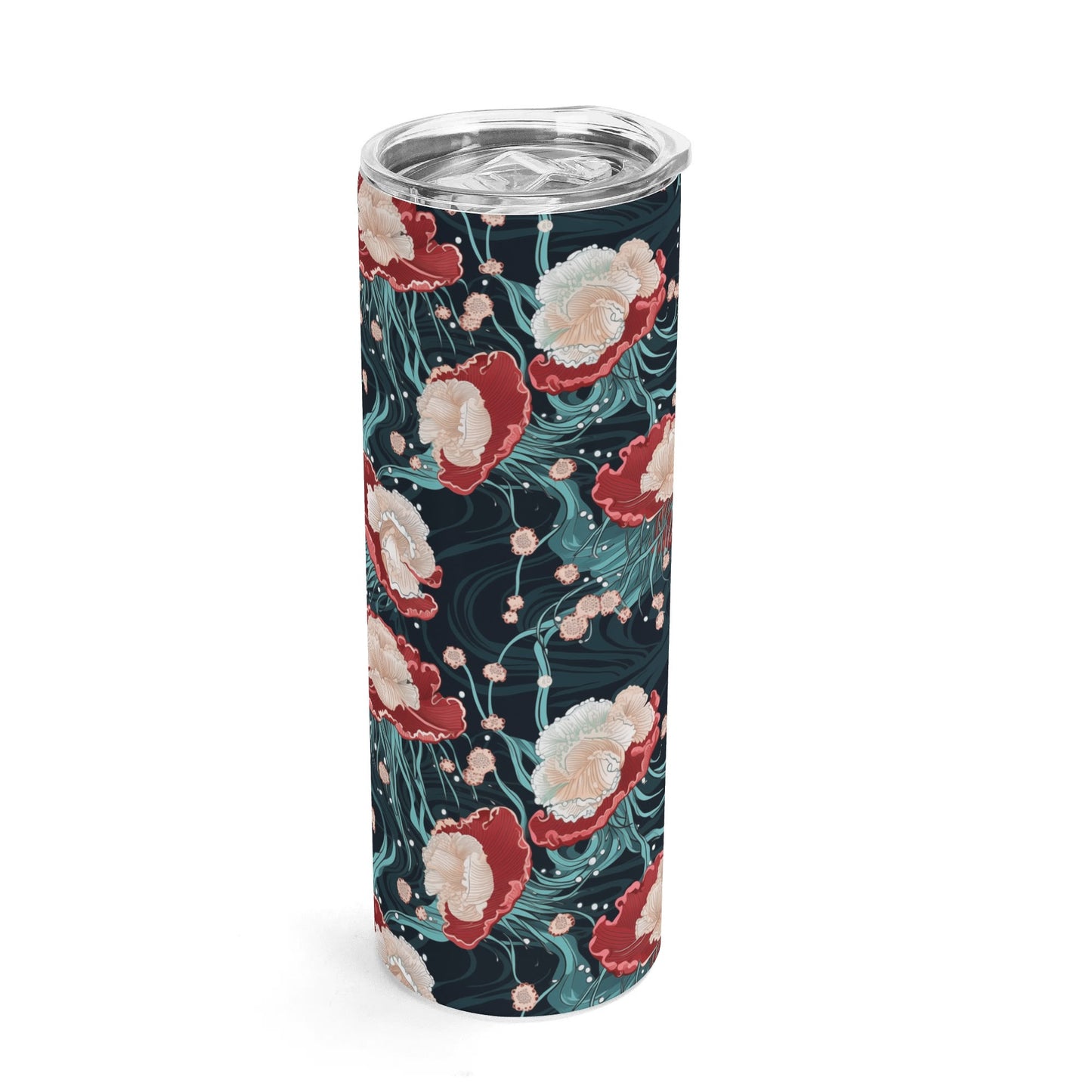 Ukiyo-e jellyfish skinny tumbler with flowing Japanese ocean pattern