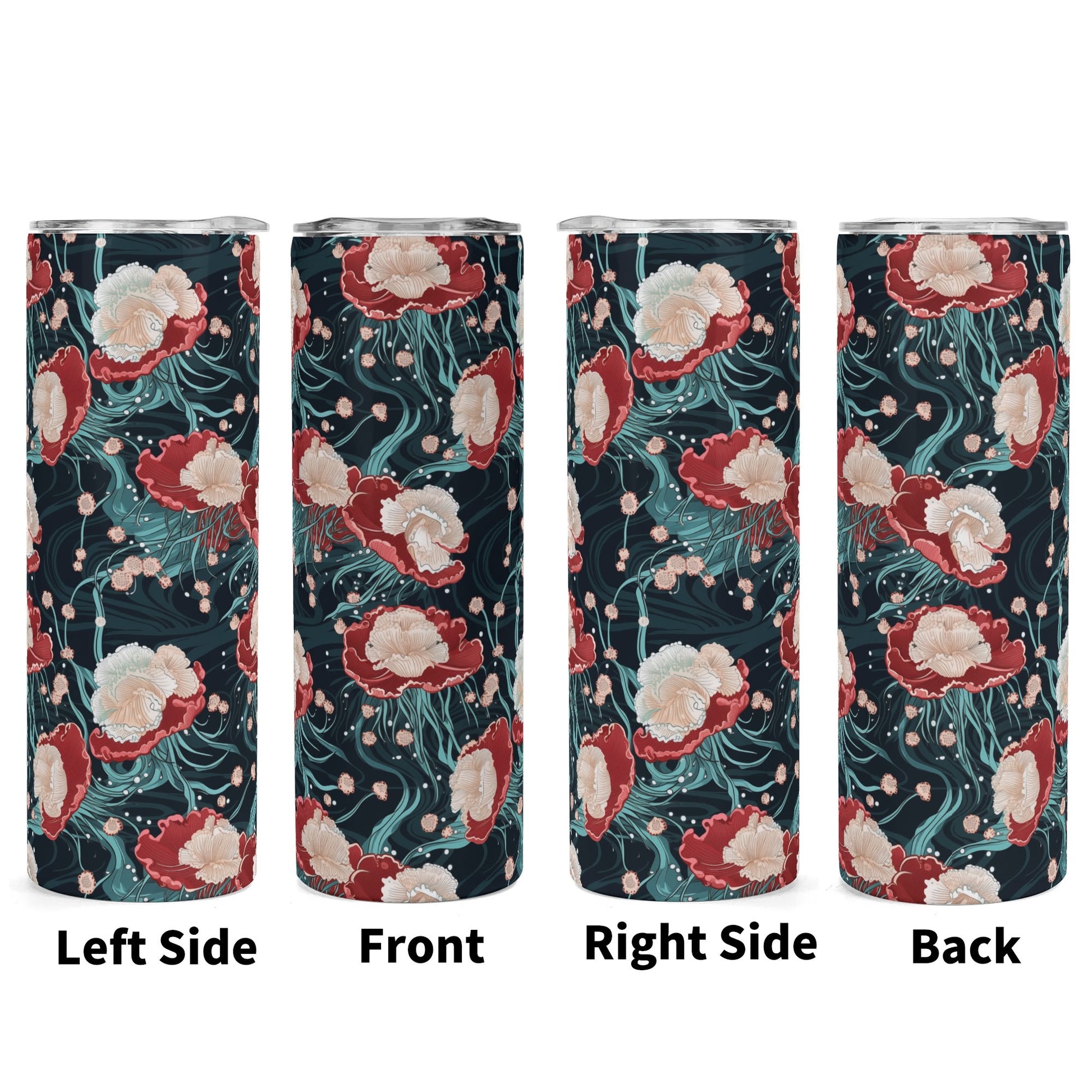 20 oz skinny tumbler with coral jellyfish and ocean currents design