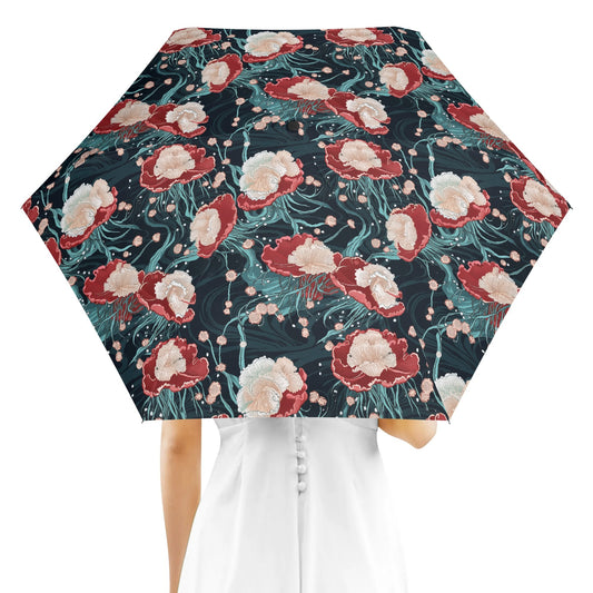 Japanese art inspired jellyfish umbrella with flowing ocean artwork