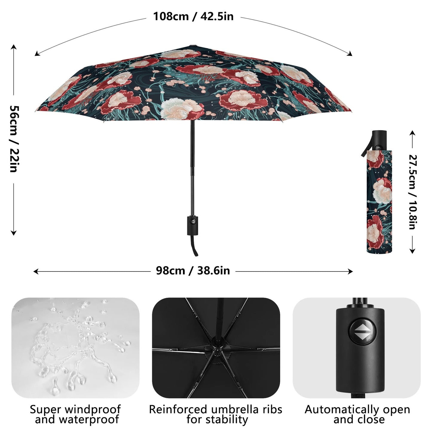 Japanese inspired jellyfish umbrella dimensions and features