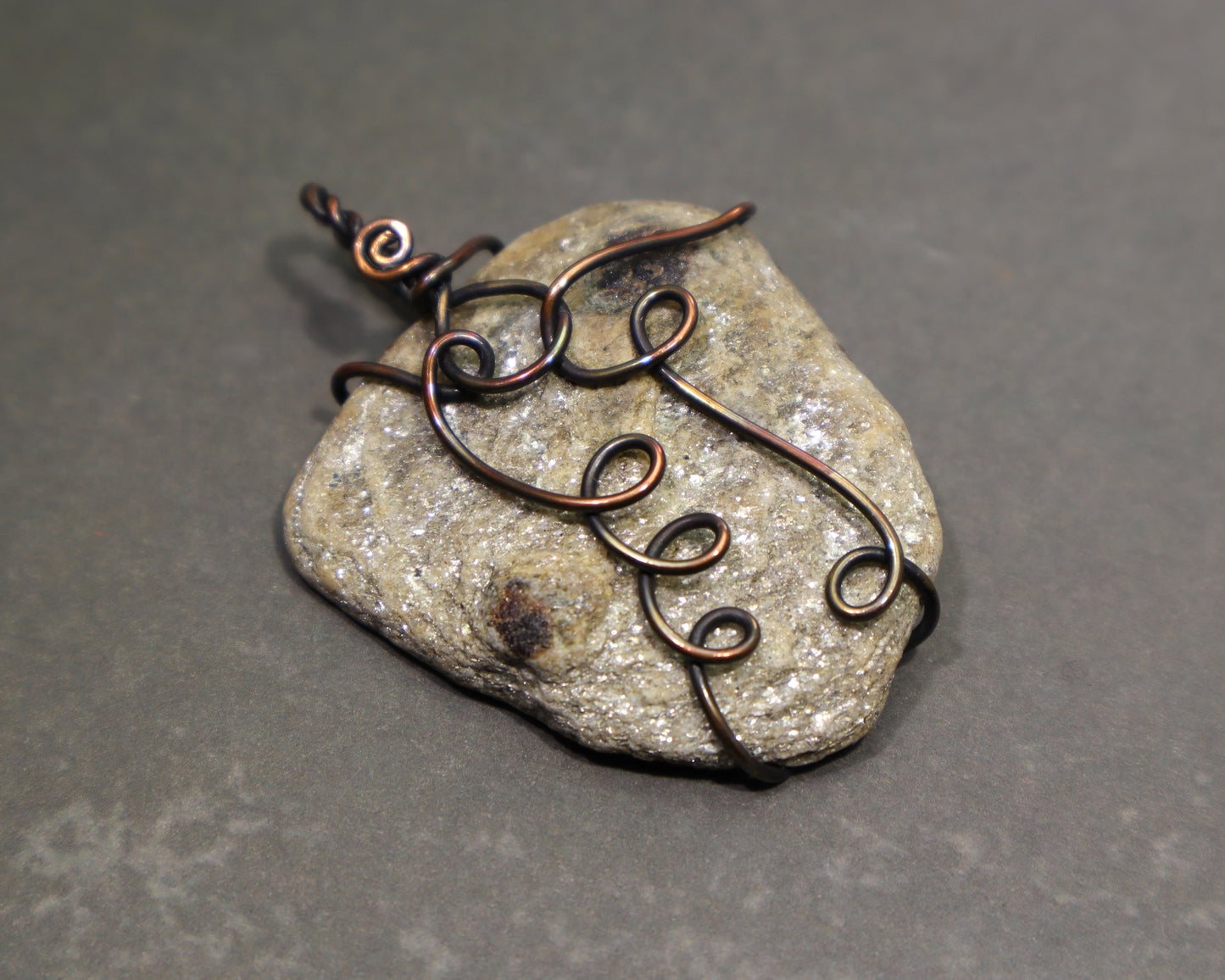 Mica Schist & Garnet Pendant Necklace, Wire Wrapped Metamorphic Rock