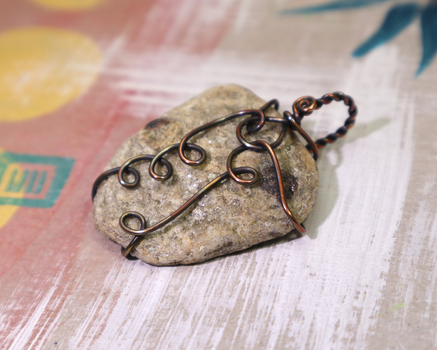 Mica Schist & Garnet Pendant Necklace, Wire Wrapped Metamorphic Rock