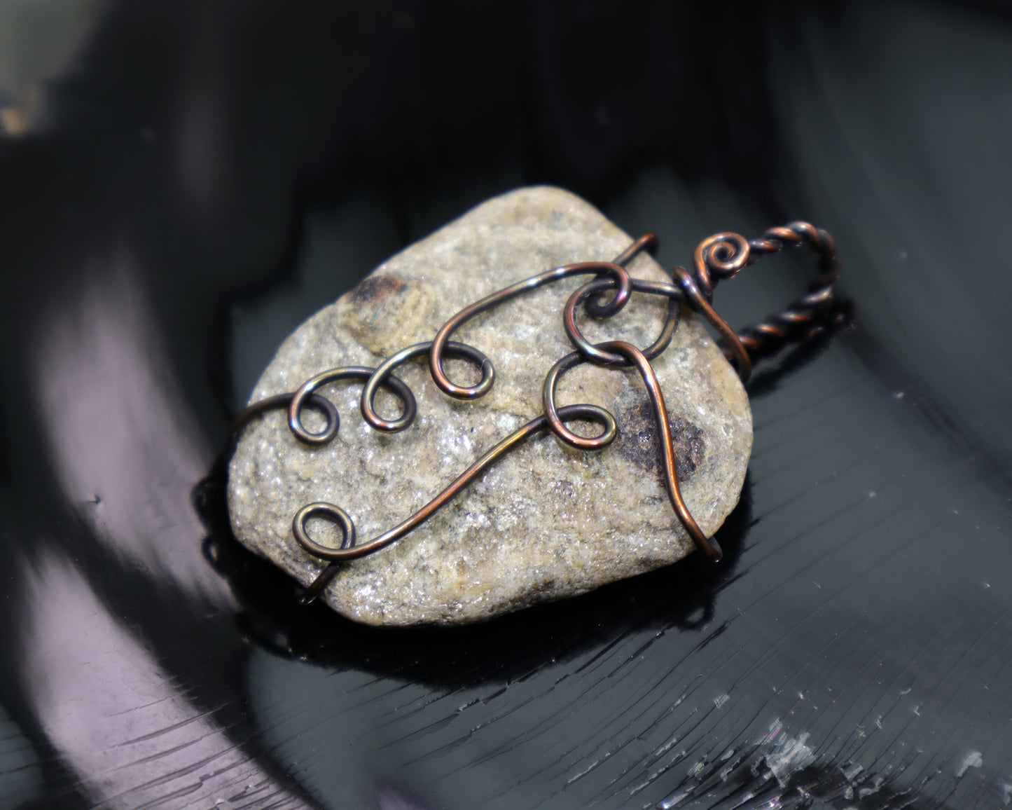 Mica Schist & Garnet Pendant Necklace, Wire Wrapped Metamorphic Rock