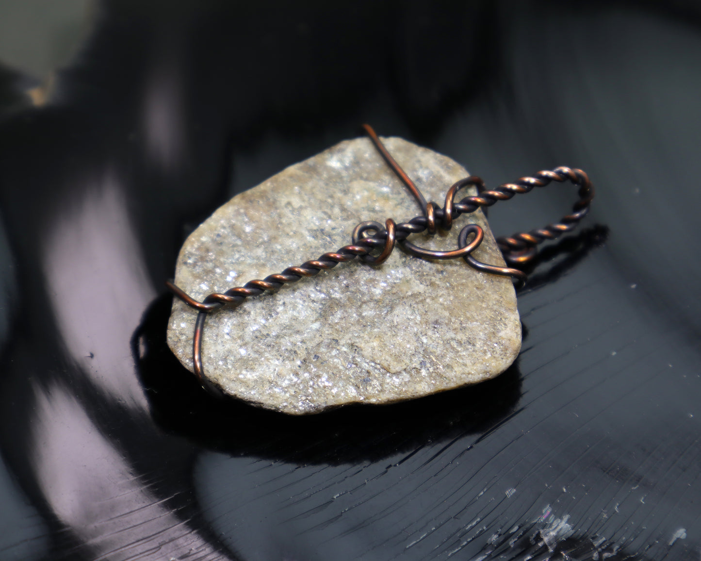 Mica Schist & Garnet Pendant Necklace, Wire Wrapped Metamorphic Rock