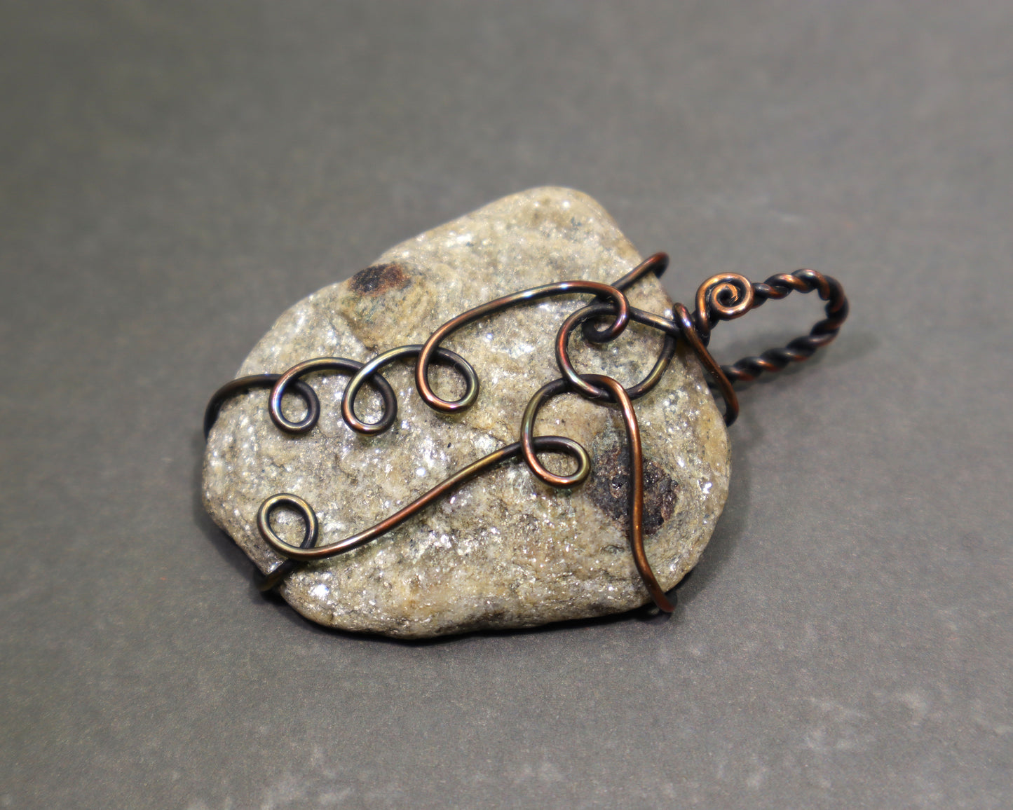 Mica Schist & Garnet Pendant Necklace, Wire Wrapped Metamorphic Rock