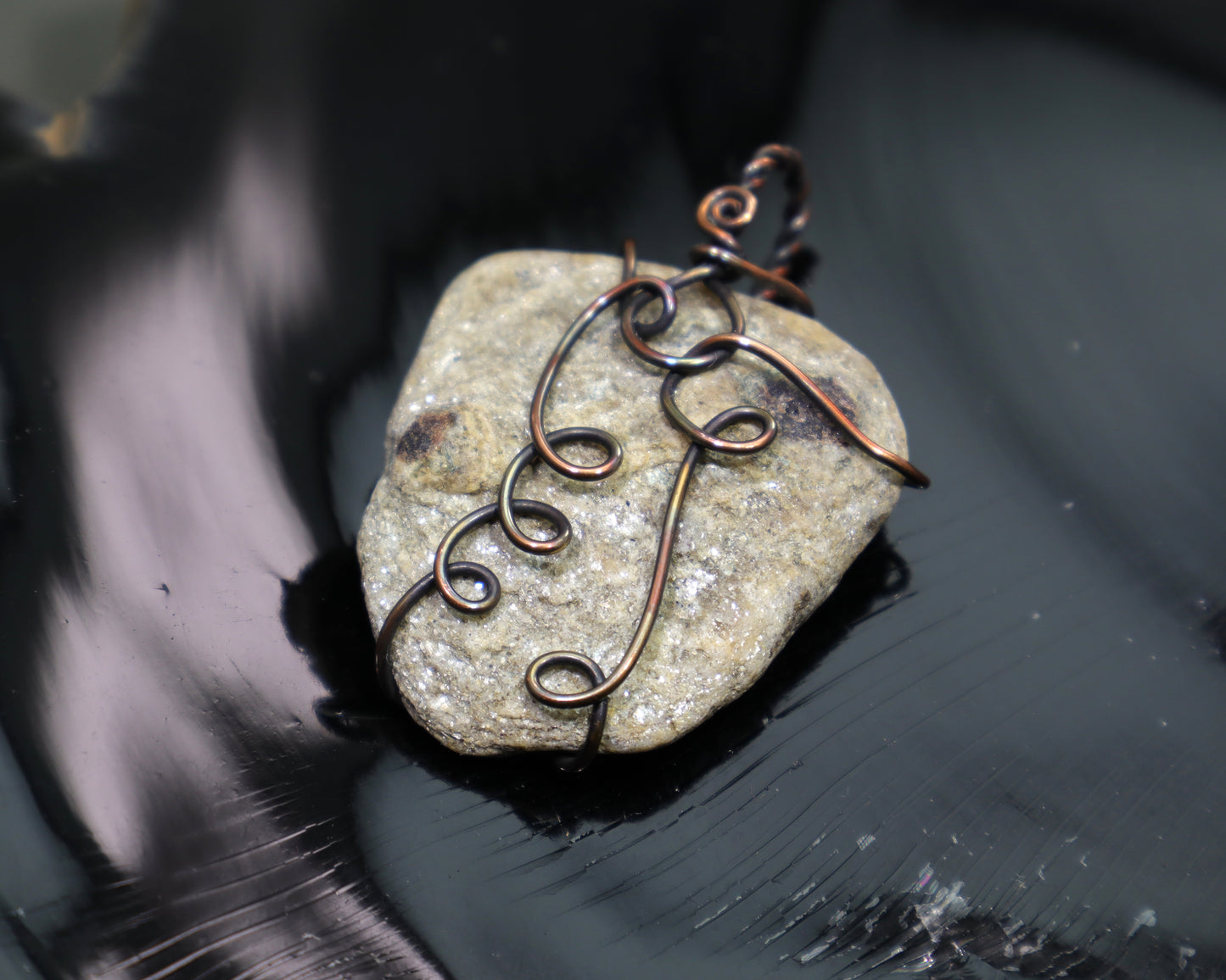 Mica Schist & Garnet Pendant Necklace, Wire Wrapped Metamorphic Rock