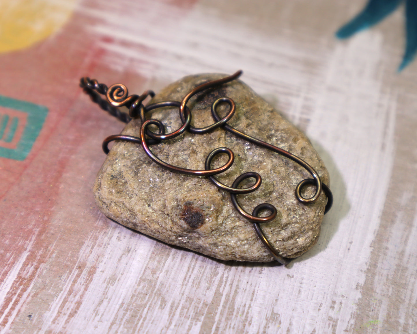 Mica Schist & Garnet Pendant Necklace, Wire Wrapped Metamorphic Rock