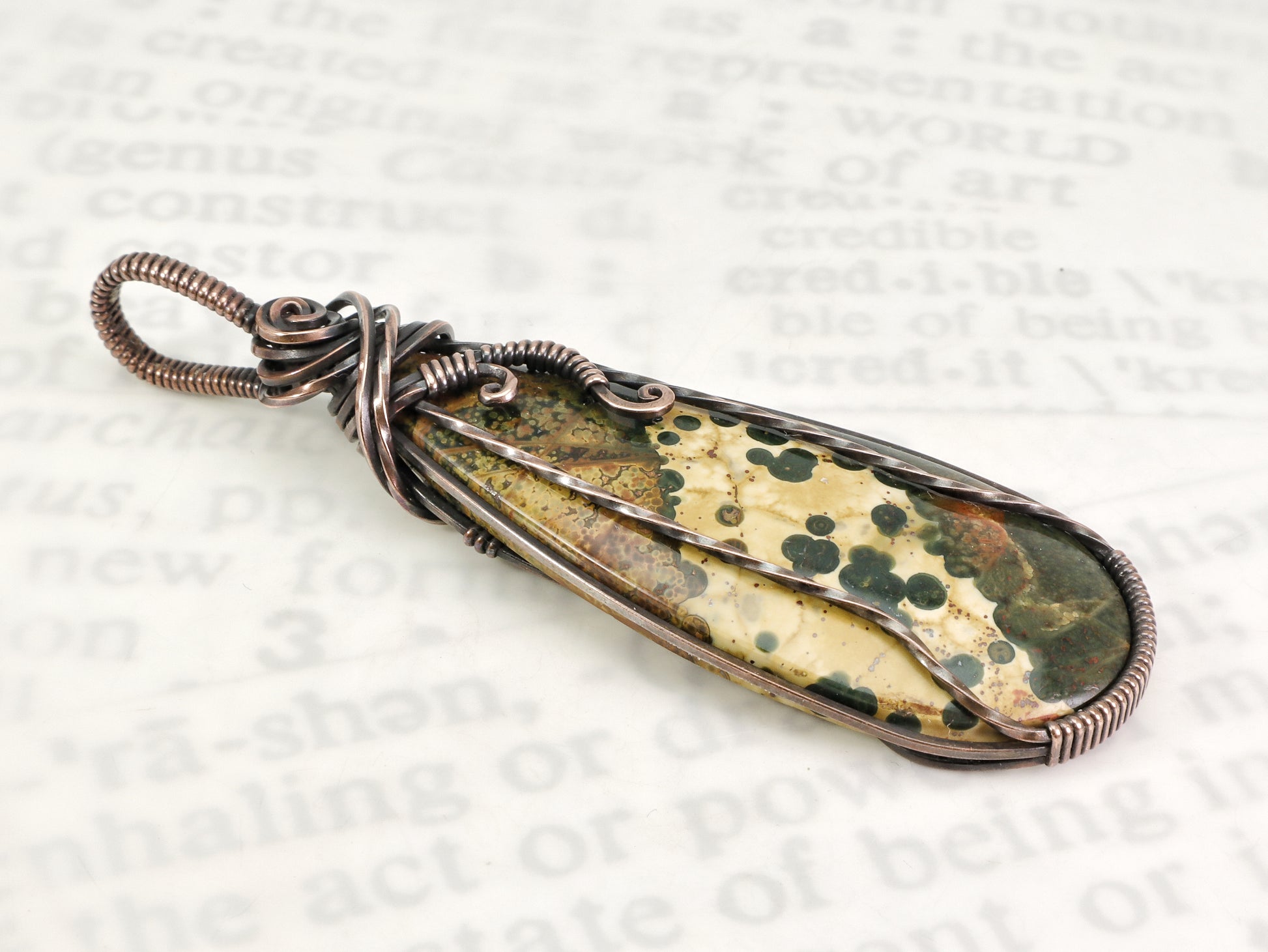 Rustic artisan Ocean Jasper necklace with copper wirework