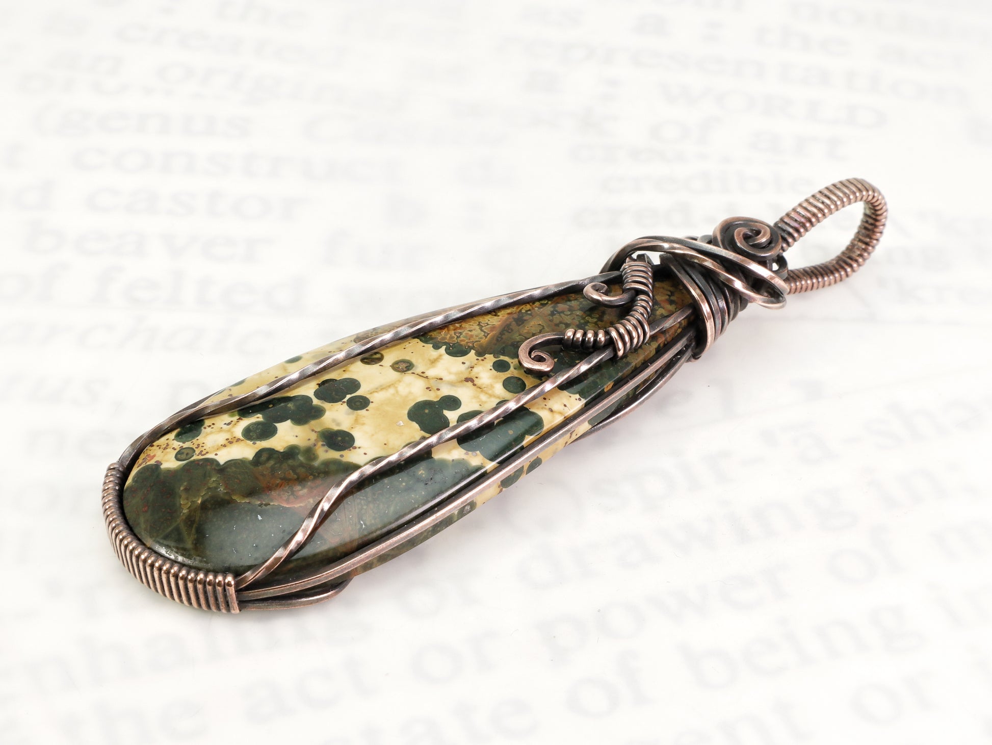 Green orb Ocean Jasper gemstone pendant handcrafted by DoodlepunkArt